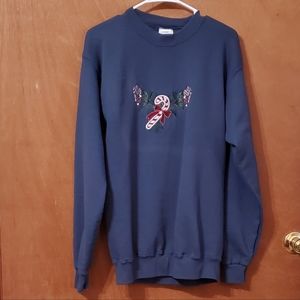 Navy Chic Sweatshirt with Candy Cane & Greenery Size M